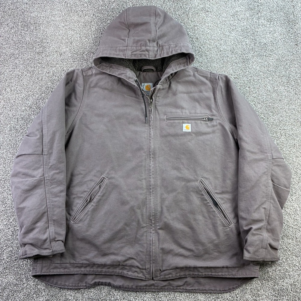 Carhartt Hooded Jacket Women's 1X Gray Cotton Sherpa Lined Full Zip 104292-032